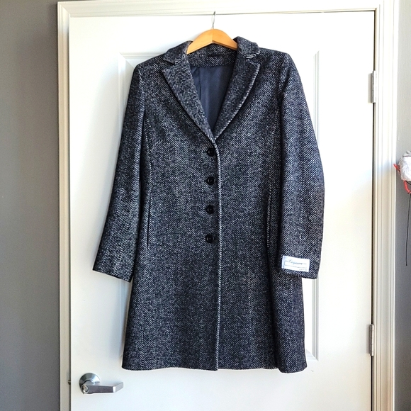 Cinzia Rocca wool/silk/angora grey and black herringbone coat - Picture 13 of 14